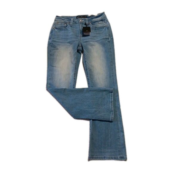 Stella In Dreams Mid-Rise Jeans Juniors 13x30 Bootcut Sequin Embroidered Cross - Picture 2 of 9